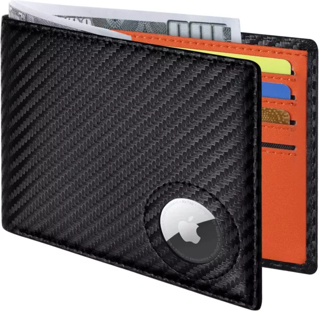 Slim Leather Wallet for Men Compatible With Airtag, Large Bifold Mens Wallet