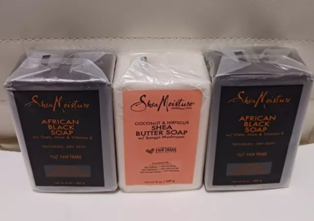 Shea Moisture Bundle 1 Coconut Hibiscus Shea Butter and 2 Black African Soap 8oz