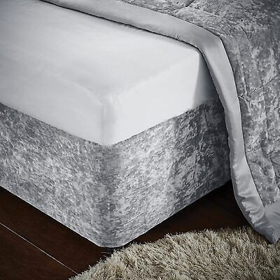 Silver Crushed Velvet Divan Bed Base Wrap Elasticated Sheet Frame Cover Double