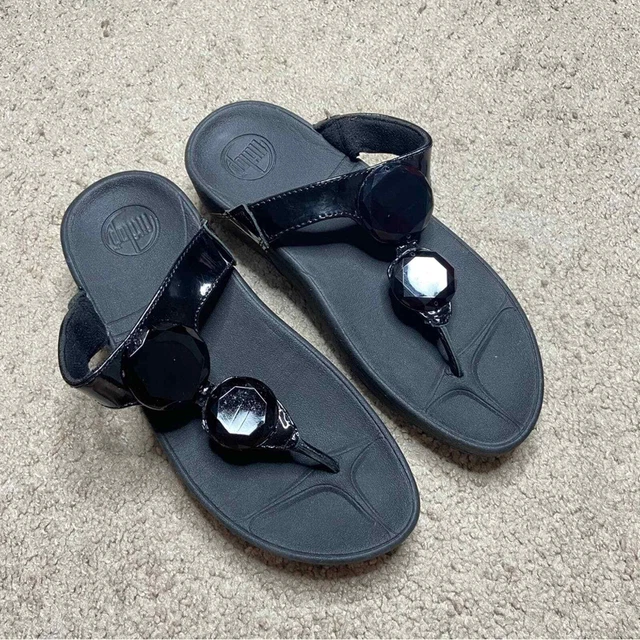 FitFlop Lulu Black Jeweled Thong Flip Flop Sandals Size 7