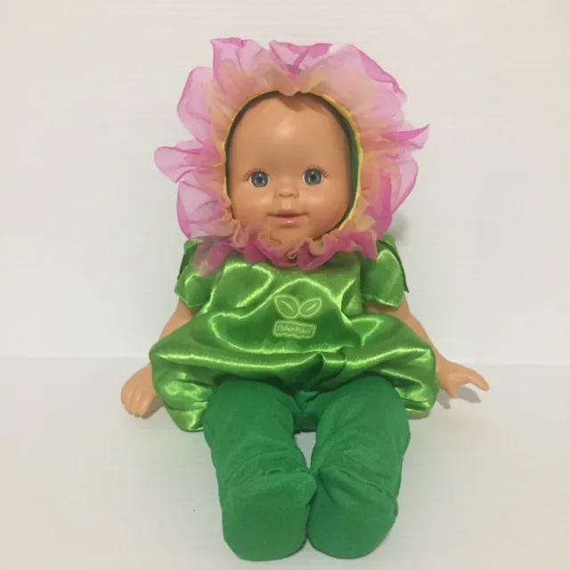 Fisher Price First Bloom Little Mommy Doll Green outfit with Pink Yellow Frill