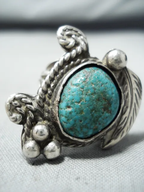 Exquisite Vintage Navajo Green Spiderweb Turquoise Sterling Silver Ring