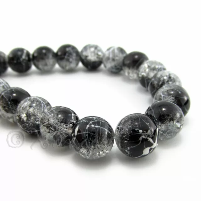 Black Wholesale 10mm Round Crackle Glass Beads G8102 - 20, 50 Or 100PCs