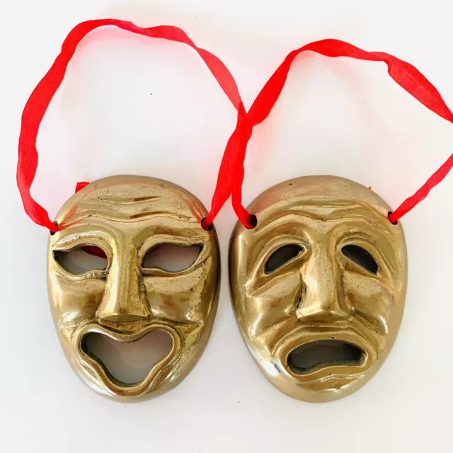 Vintage Solid Brass Mardi Gras Theater Face Mask Home Decor 6.5” Tall