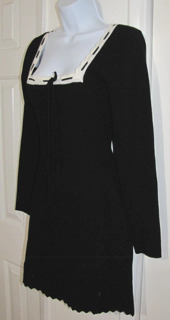 Altard State Dress Black Knit Knee Skater white-trim-square-Neck Long Slev. Wm S Altard State Dress Black Knit Knee Skater white-trim-square-Neck Long Slev. Wm S
