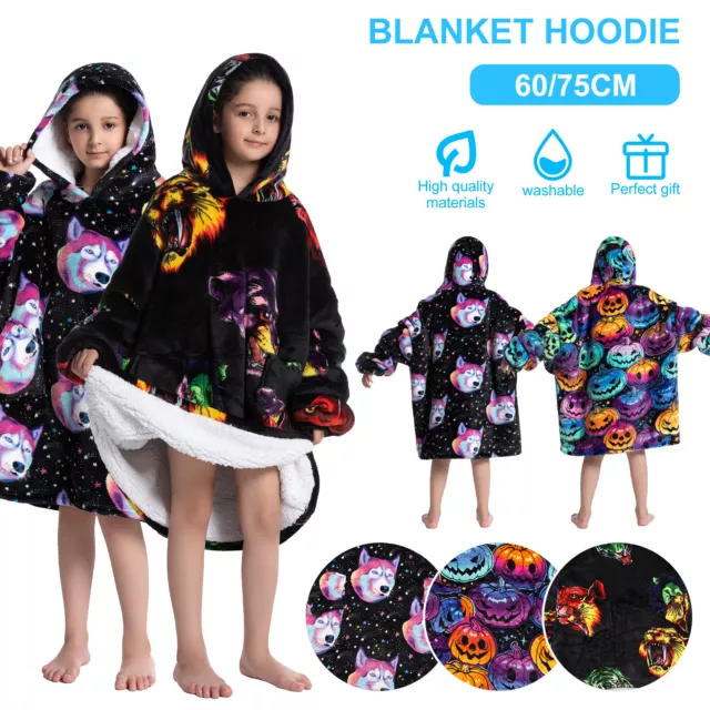 Blanket Hoodie for Kids Oversized Wearable Hooded Blanket Soft Flannel ⇧