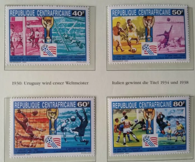 Fußball WM USA 1994 Zentralafrika 4 Briefmarken Weltmeister, komplett postfrisch