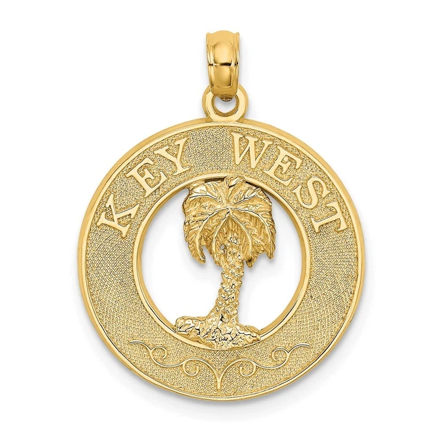 14K Yellow Gold KEY WEST w/Palm Tree Circle Charm