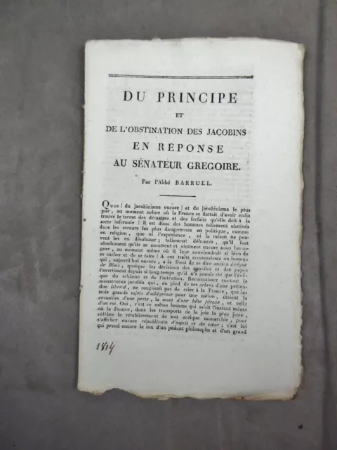 Du Principe Et De L'obstination Des Jacobins En Reponse Au Senateur Gregoire.