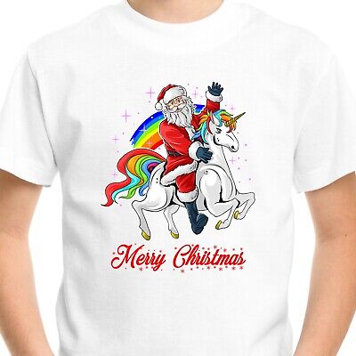 Unicorn Santa Christmas T-Shirt Kids Mens Boys Girls Womens Novelty Xmas Gift