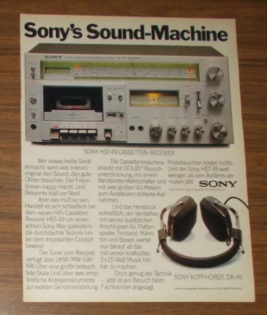 Seltene Werbung SONY HST-49 HiFi Cassetten-Receiver - Sony's Sound-Maschine 1979