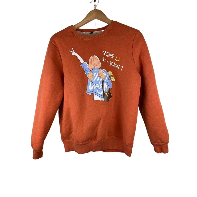 Natural Design Kids L Orange Fleece Lined Heavyweight Anime Pullover Sweatshirt