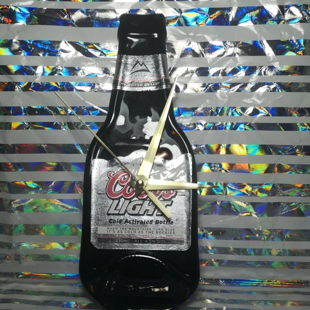 Handcrafted Recycled Flat Coors Light Brown Beer Bottle Clock