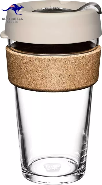 Reusable Tempered Glass Coffee Cup | Travel Mug with Splash Proof Lid, Brew Cork