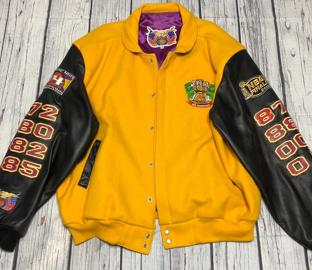 LOS ANGELES LAKERS WOOL & LEATHER VARSITY JACKET White with color – Jeff  Hamilton Shop