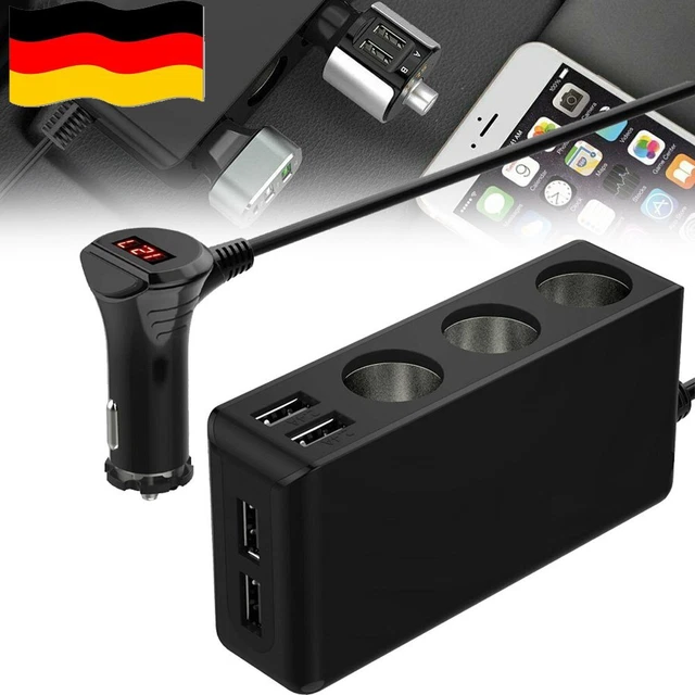 12V 24V LKW Auto KFZ-Adapter 3 Fach Zigarettenanzünder Verteiler 4 USB Steckdose