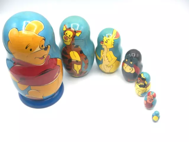 Wood Winnie the pooh hand painted russian doll set with friends wooden toy 7 pc