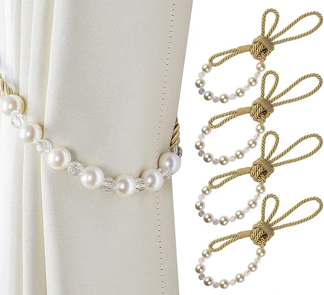 Beautiful Crystal and Pearl Beaded Curtain Holders TieBacks White Set of 4 5