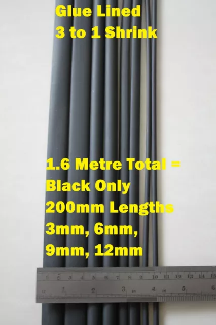 WATERPROOF Adhesive Dual Wall Glue Lined Heat Shrink Tube 1.6m Black Kit