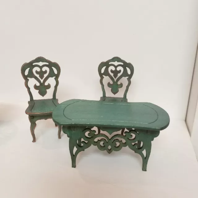 3PC 1:12 Scale Dollhouse Miniatures Furniture Unfinished Dining Table Chairs