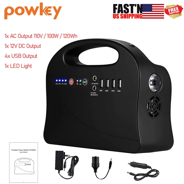 POWKEY 100W PORTABLE Power Station Camping Charger Battery Bank Solar