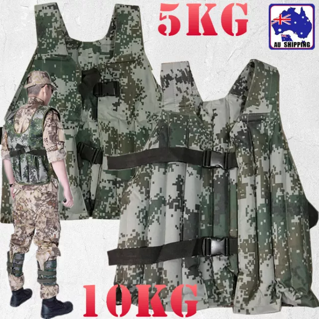 5kg 10kg Weighted Vest Camouflage w/ Weights Gym Sandbag Jacket Workout OYSC596