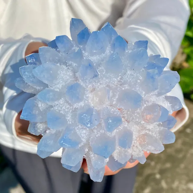 383G New Find sky blue Phantom Quartz Crystal Cluster Mineral Specimen Healing