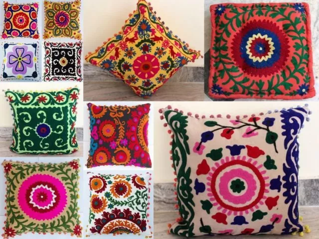 Ethnic Suzani Cushion Cover 16x16 Vintage Embroidered Pillow Throw 20 Pcs Lot
