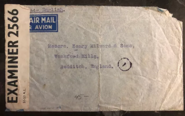 1941 Bangkok Thailand Censored Airmail Commercial Cover To Redditch England
