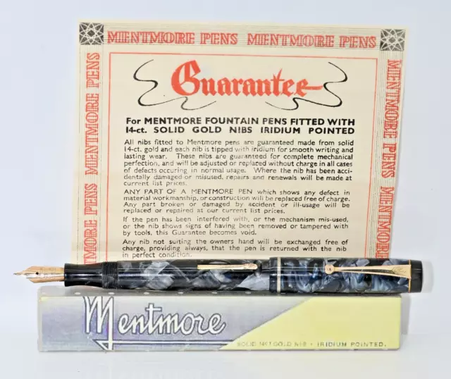 VINTAGE WORKING 1930s MENTMORE MARBLED AUTOFLOW FOUNTAIN PEN 14CT MENTMORE NIB