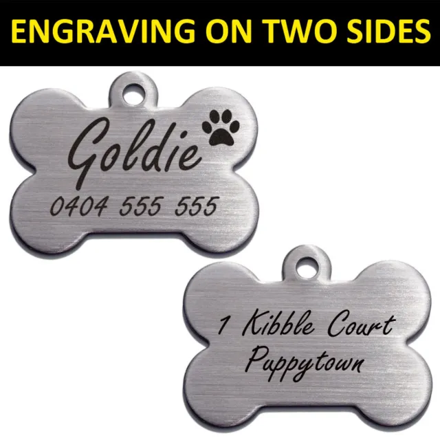 Brushed Stainless Steel Bone Pet Cat Dog Tag Personalised Custom Engraving Tags