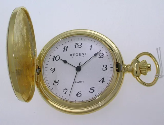 Gold Plated Regent PR-012 Savonnette Quartz Pocket Watch Very Good Readable