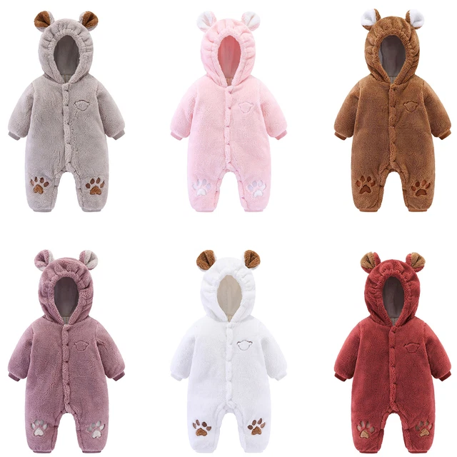 Baby Boys Girls Velvet Warm Bodysuit Long Sleeve Cartoon Hoodie Jumpsuit Rompers