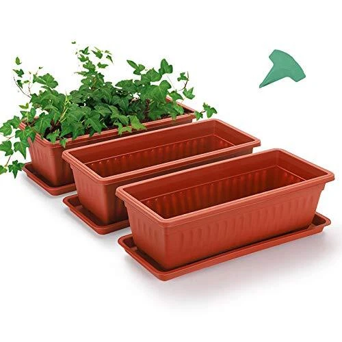15 INCH PLASTIC Window Planter Box with Drainage Hole and Saucer, 3