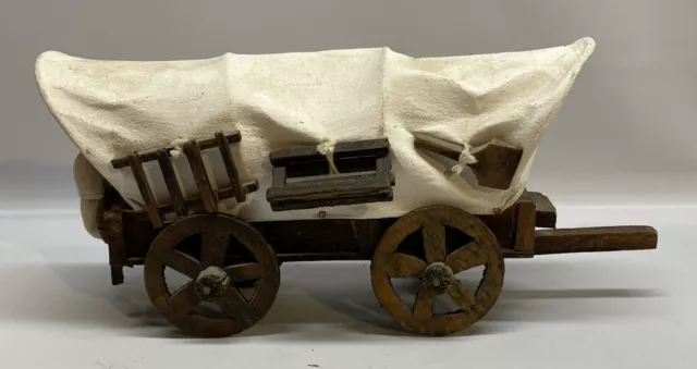 Vintage Handmade Covered Wagon Model Conestoga Wooden Wagon Western Decor Mexico