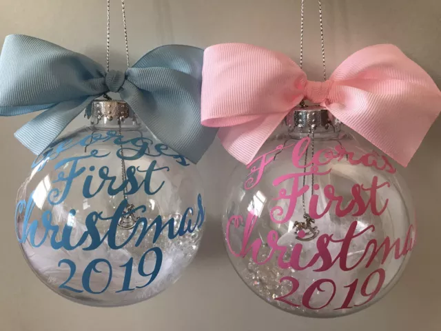 Babys 1. Weihnachtsbaufeln mit Schleife personalisiert erstes Weihnachtsbaufeln Geschenk 2022