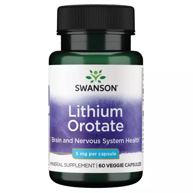 Swanson Lithium Orotate 5 mg 60 Vegetarian Capsules, Brain, Nervous System