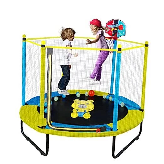 60" Trampoline for Kids, 5FT Indoor Outdoor Trampoline with Enclosure Net,