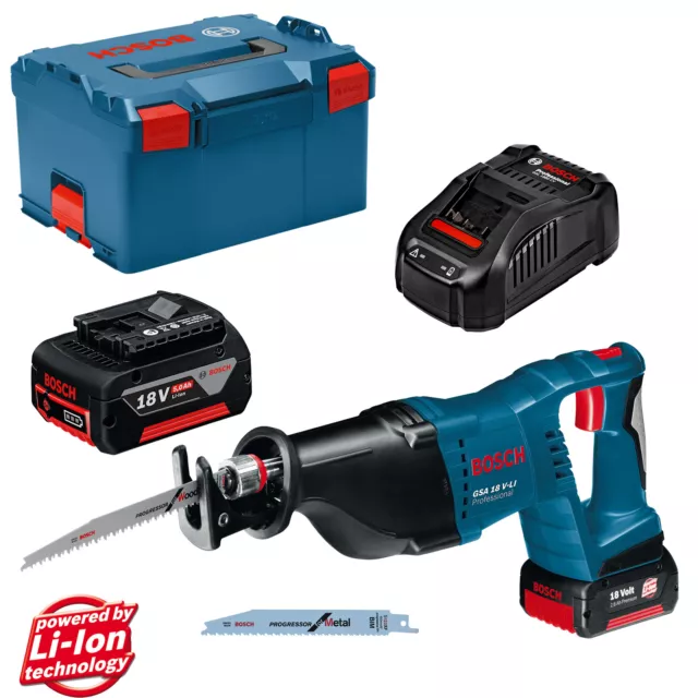 Bosch Akku-Säbelsäge GSA 18 V-LI mit 2x 5,0 Ah Li-Ion Akkus + Lader in L-BOXX