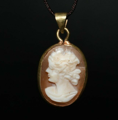 Very Old Vintage Victorian Cameo Pendant with 18K Gold Frame