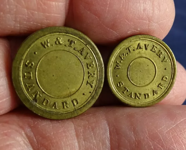 Stunning Pair Antique Avery Brass Weights for 1 & 1/2 Sovereign Coins, W2261