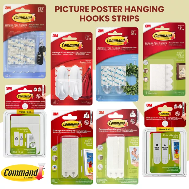 Command Strips Large, Medium, Small For Damage Free Picture Poster Hanging 3M