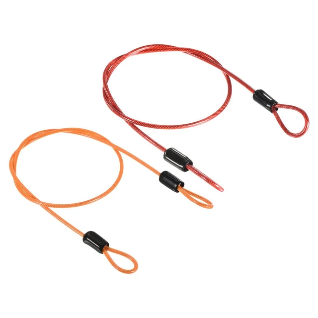 Security Cable 2.5mmx0.5m Coated Rope w Loop Orange,Red 2Pcs