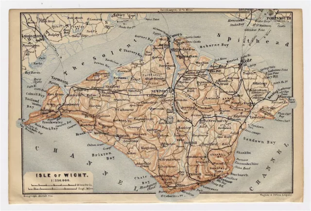 1906 Antique Map Of Isle Of Wight / England