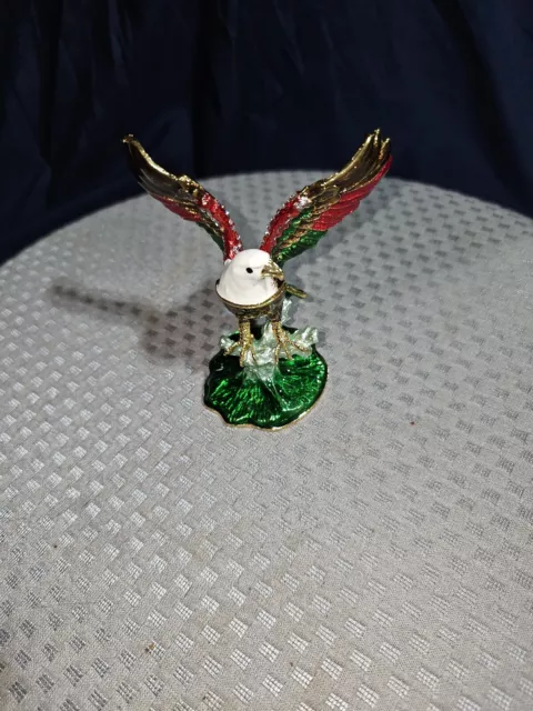 Majestic Bald Eagle Bejeweled Enameled Pewter Trinket Box With Hinged Lid New