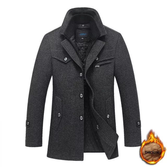 2016 Mens Boys Casual Wool Jackets Pea Coat Winter Warm Trench Overcoat Outwear