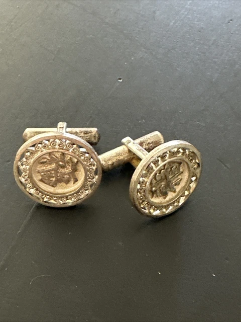 Ancienne Paire de Bouton de Manchette En Argent Massif 800 Créateur Asie Chine