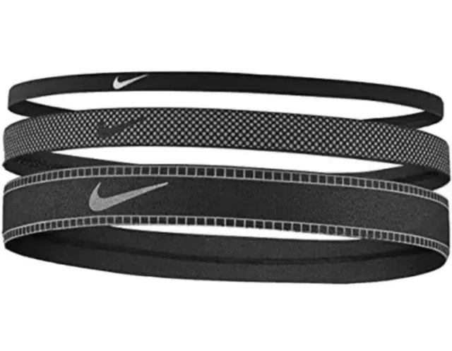 Nike Unisex Hairbands 3- Pack Black/Silver Mixed Width Headbands