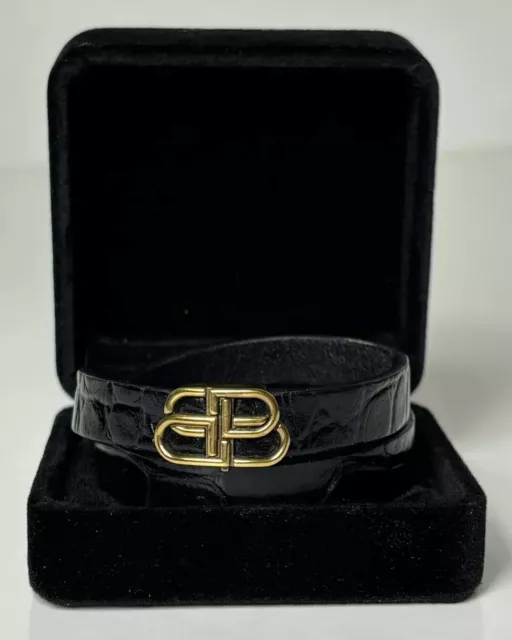 Authentic BALENCIAGA Leather BB Wrap Bracelet Made In Italy Size: M
