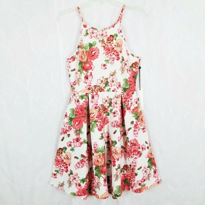 Haute Monde Junior NWT L Floral Dress Sleeveless A-Line Above Knee Pinks Summer